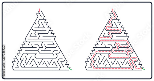 Canvas Print Triangular maze puzzle worksheet for kids and adults