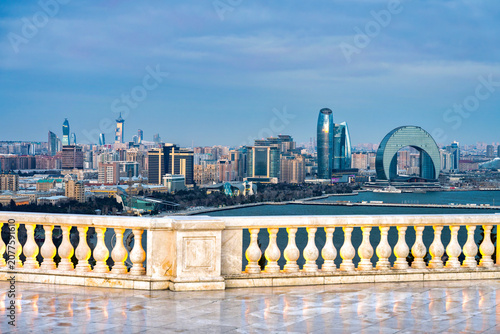 Baku Skyline and Caspian Sea from Highland Park Balustrade