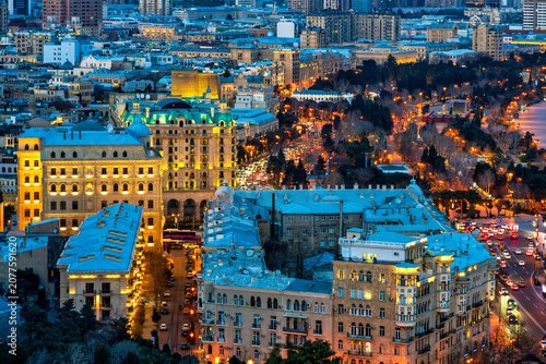 Baku Oil Boom District at Night Aerial View