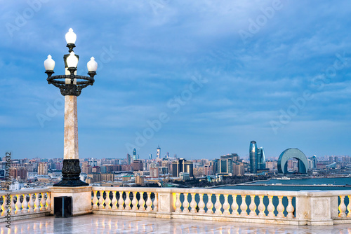Ornate Street Lamp on Highland Park Terrace Baku Skyline