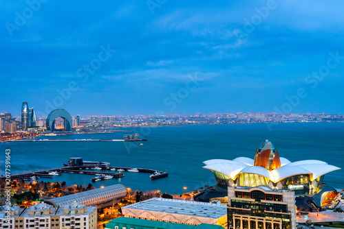 Deniz Mall and Baku Bay Skyline at Blue Hour