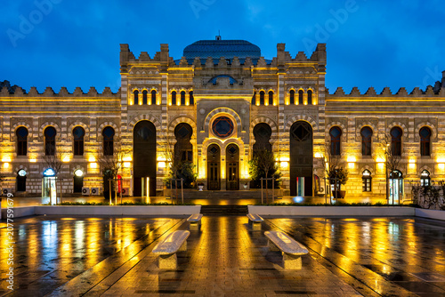 Baku Railway Station Moorish Revival Facade at Night