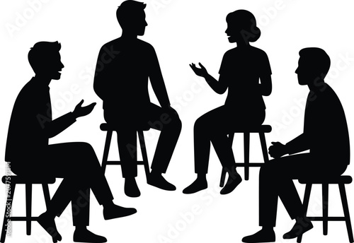 People having a discussion sitting on stools silhouette set with silhouette