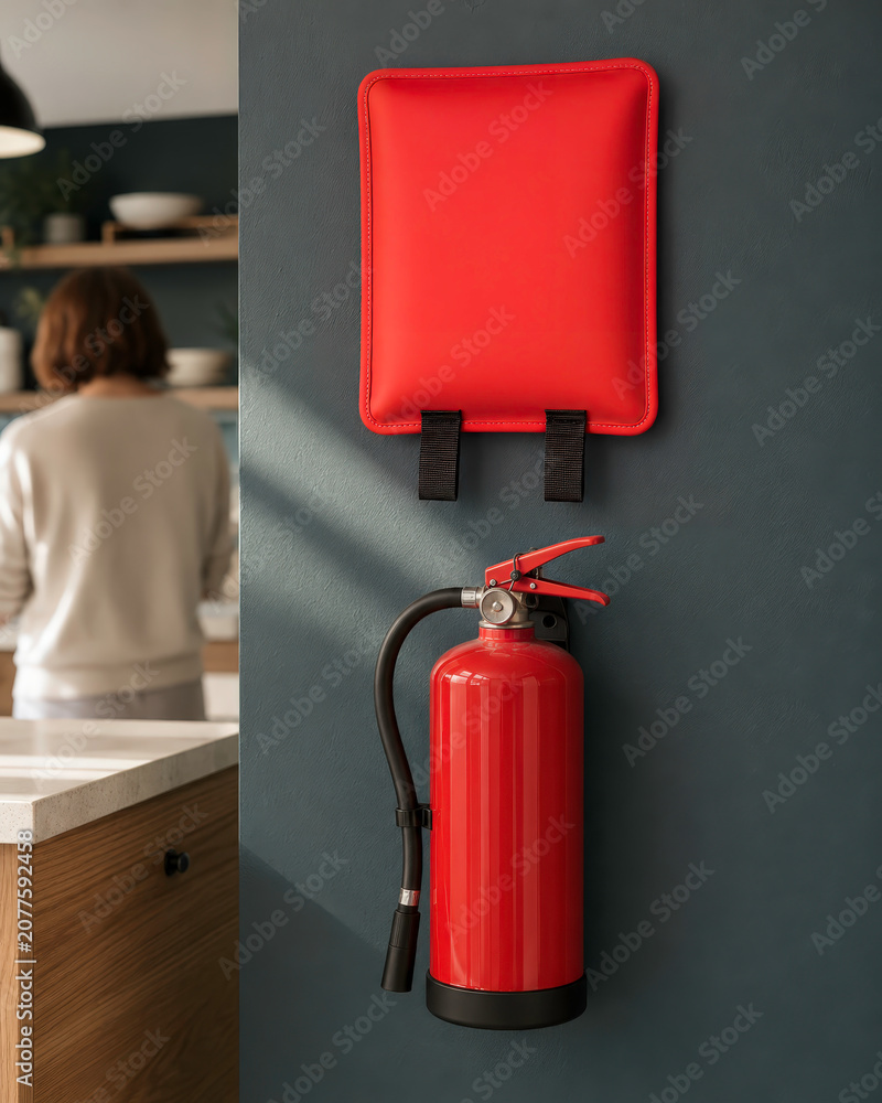 Fototapeta premium Coin sécurité incendie avec extincteur et pochette murale