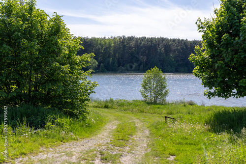 A dirt road near the lake