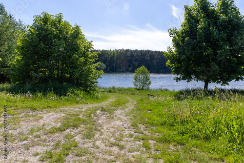 A dirt road near the lake