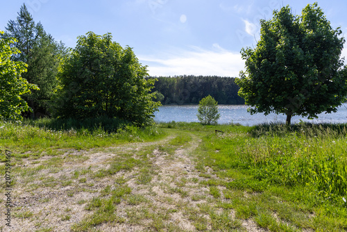 A dirt road near the lake