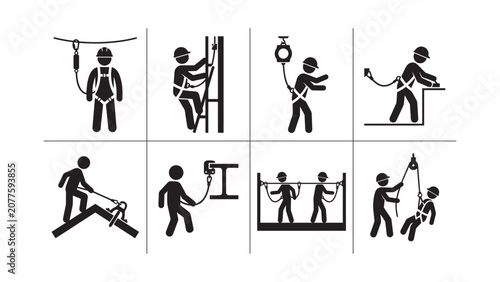 Set of Industrial Fall Protection and Safety Harness Icons.