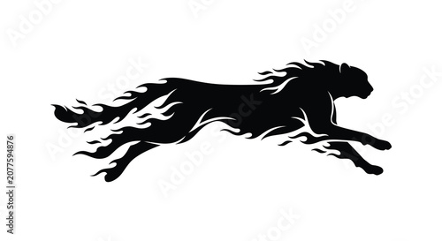 Fotografía Running horse with flame shaped details depicted as a black silhouette equine ga