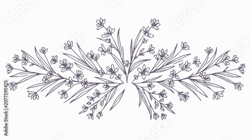 Elegant symmetric botanical flourish with delicate floral scrollwork and branches.