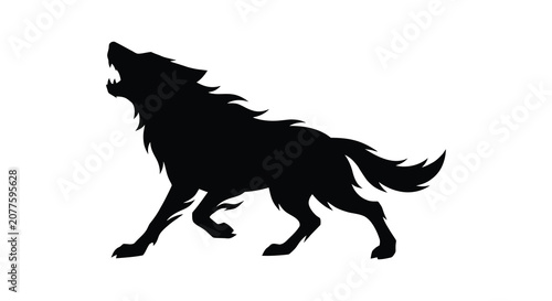 Tableau sur toile Howling wolf shape in black silhouette against a white background a dramatic ani