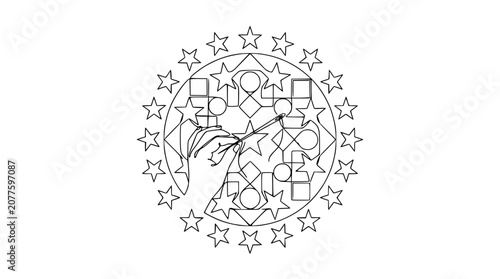 Fotografie Artist hand drawing geometric mandala with stars and shapes, creative design, li