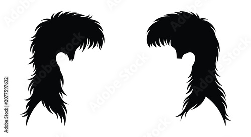 Foto Two mullet hairstyles depicted as black silhouettes against a white background s
