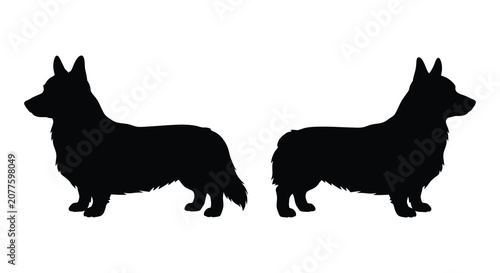 Εκτύπωση καμβά Two corgi dog silhouettes facing opposite directions on a white background silho