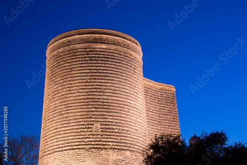 Maiden Tower During Dusk in Baku Old Town, Azerbaijan 