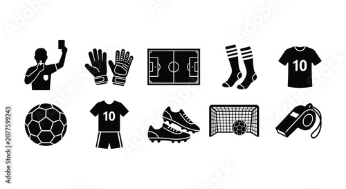 Foto Soccer Icons Set Black Silhouette On White Background