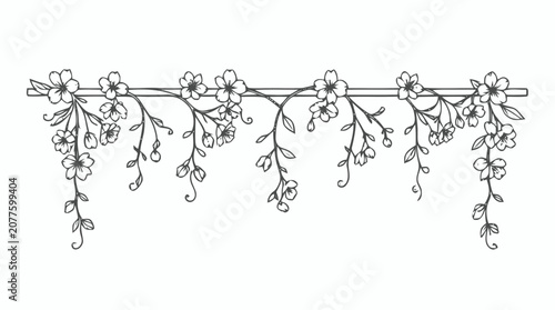 Delicate hanging floral garland with vines and blossoms forming an elegant decorative border.