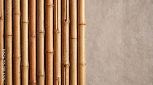 close up yellow bamboo sticks flat lay wallpaper with copy space
