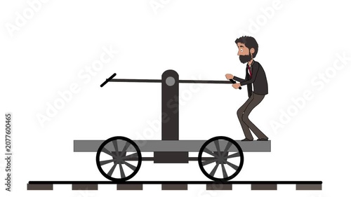Business Man Character Riding Railway Cart Animation on Transparent Background