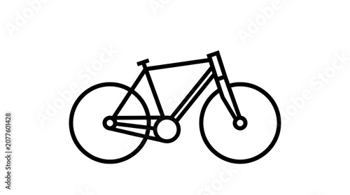 Minimalist black and white line art illustration featuring a simple bicycle design with bold strokes and a clean aesthetic
