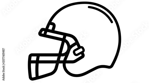 A bold black and white line art illustration featuring a protective american football helmet with a thick sturdy face mask
