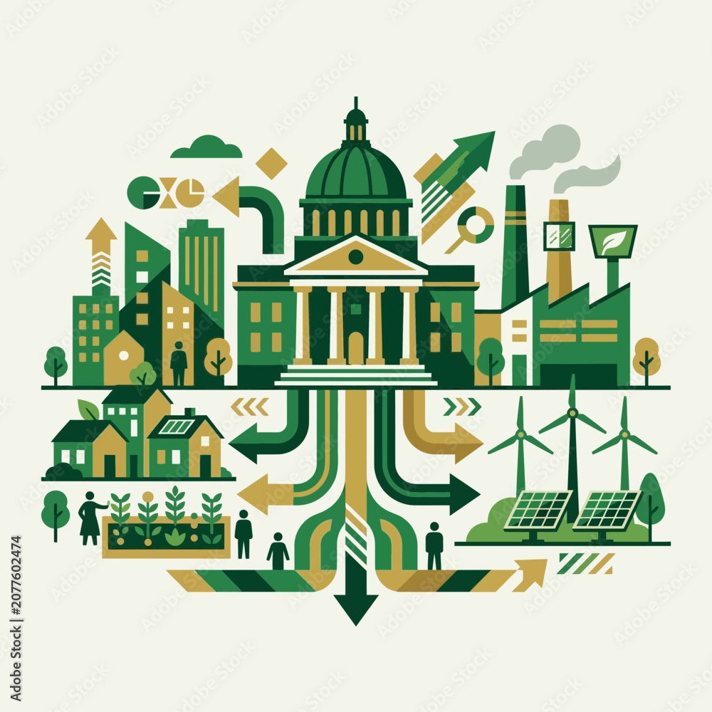 Fototapeta premium Sustainable Urban Ecosystem Flow Towards Green Energy Powering Cities
