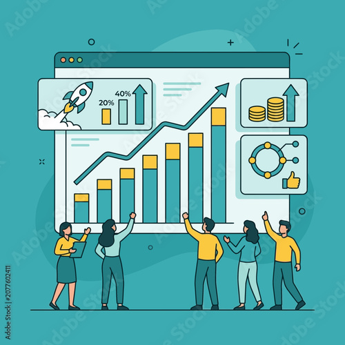 Team Analyzing Growing Business Financial Data And Metrics