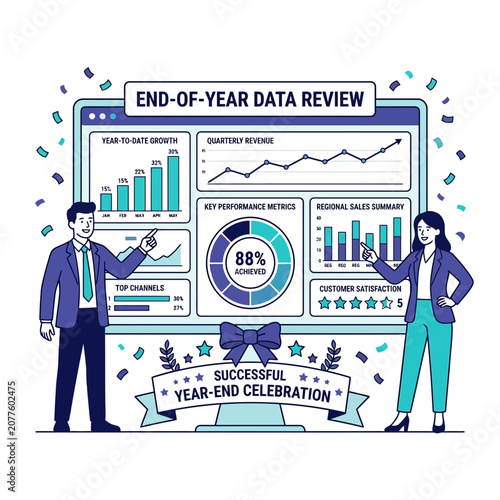 Team Celebrate Successful End Of Year Business Data Review Victory