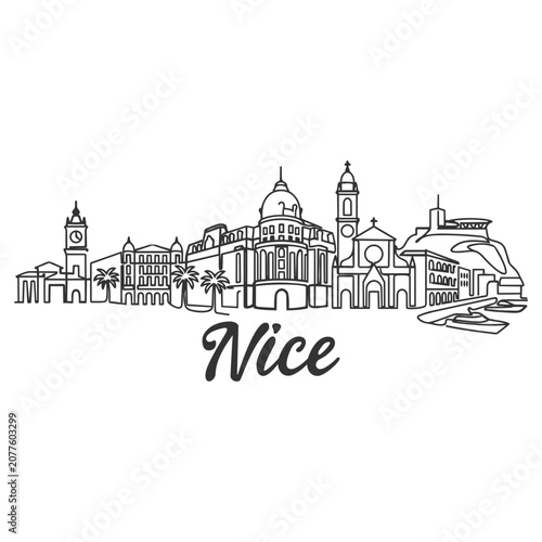 Nice France City Skyline - Minimalism Hand Drawn Illustration