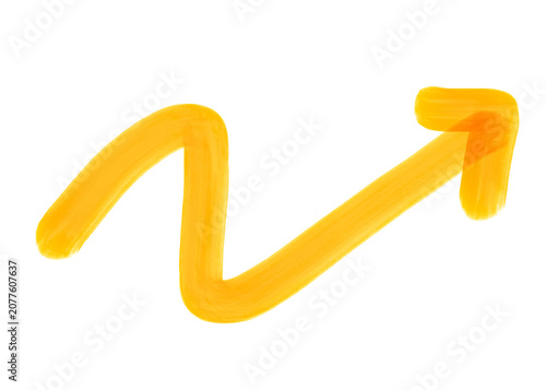 Yellow orange wavy arrow pointing up right doodle icon