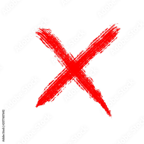Red large X cross mark hand drawn doodle thick stroke