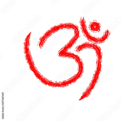 Red Om Aum Hindu spiritual symbol hand drawn doodle icon