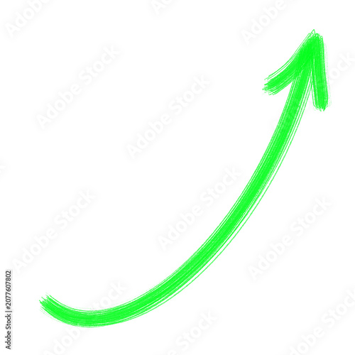 Green curved swoosh arrow pointing up right hand drawn
