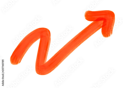 Orange red wavy arrow going up right doodle brush stroke