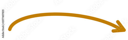 Golden yellow curved arrow arc doodle hand drawn brush