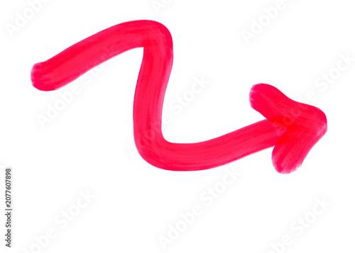 Pink magenta wavy arrow curve doodle on white background