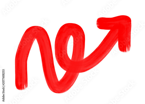 Red loopy swirly arrow curve upward doodle hand drawn