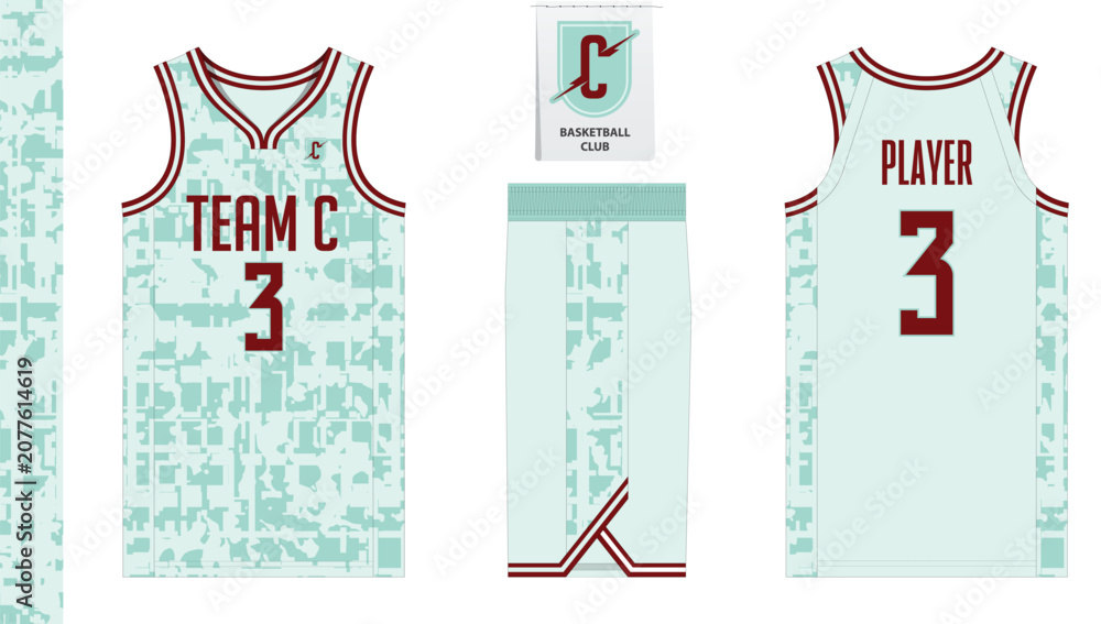 Obraz premium Basketball uniform mockup template design. Basketball jersey, basketball shorts in front and back view. Basketball logo design. 