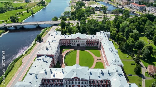 Drone 4k video of Jelgava Palace also called Mitau Palace in Jelgava city, Latvia
