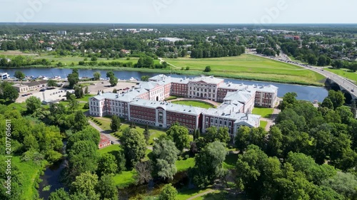 Drone vide of Jelgava Palace also called Mitau Palace in Jelgava city, Latvia