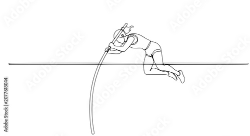 Billede på lærred Athlete pole vaulting over high bar, dynamic action illustration, minimalist lin