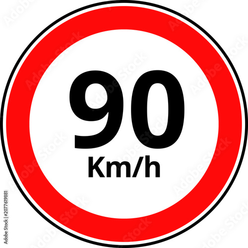 Circular Red Maximum Speed Limit 90 Road Sign Vector