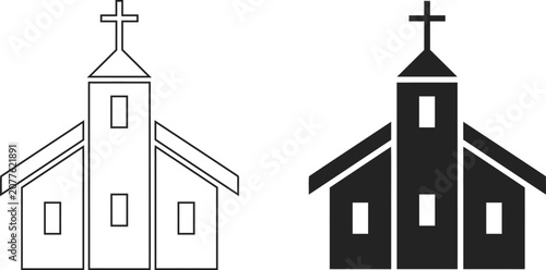 Fotografie Two church buildings with crosses on top, one in light