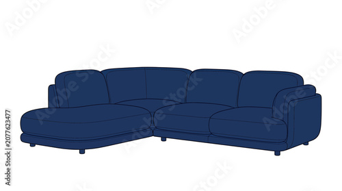 Obraz na płótnie Modern Blue Sectional Sofa with Chaise Lounge - Minimalist Furniture Design