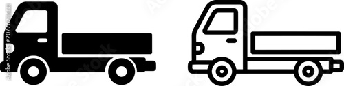 Photos Two black and white flat design delivery trucks with open