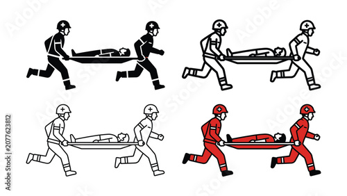 Obraz na plátně Emergency response team carrying injured patient on stretcher vector illustratio