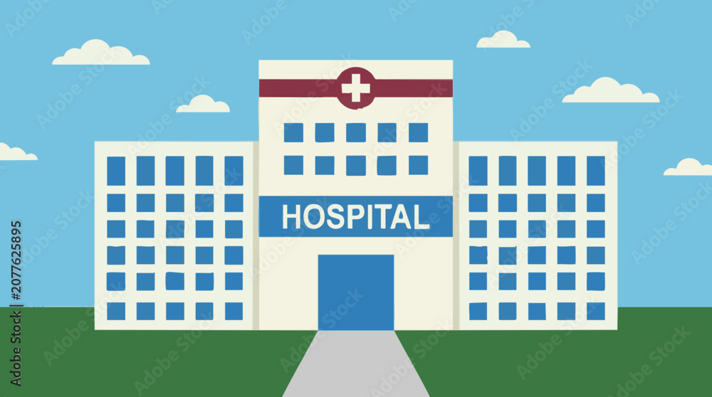 Fototapeta premium Flat design illustration of a hospital building with medical cross