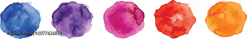 Foto Five artistic watercolor paint blotches in a horizontal line with watercolor