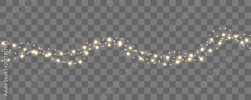 Tableau sur toile Golden holiday illumination creates a realistic garland filled with bright glowing LED bulbs