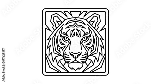 Tiger face in black line art.